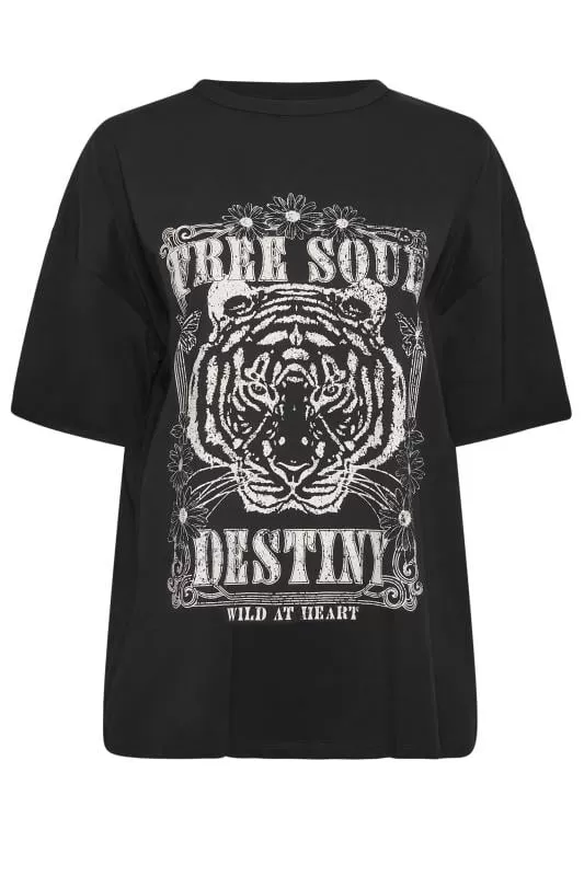 YOURS - Lot de 2 T-Shirts Noirs Tigre & Uni