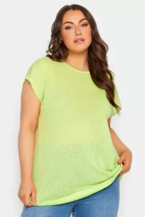 YOURS - Lot de 2 T-Shirts Vert Citron & Blanc en Lin