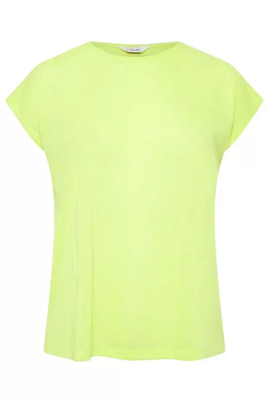 YOURS - Lot de 2 T-Shirts Vert Citron & Blanc en Lin