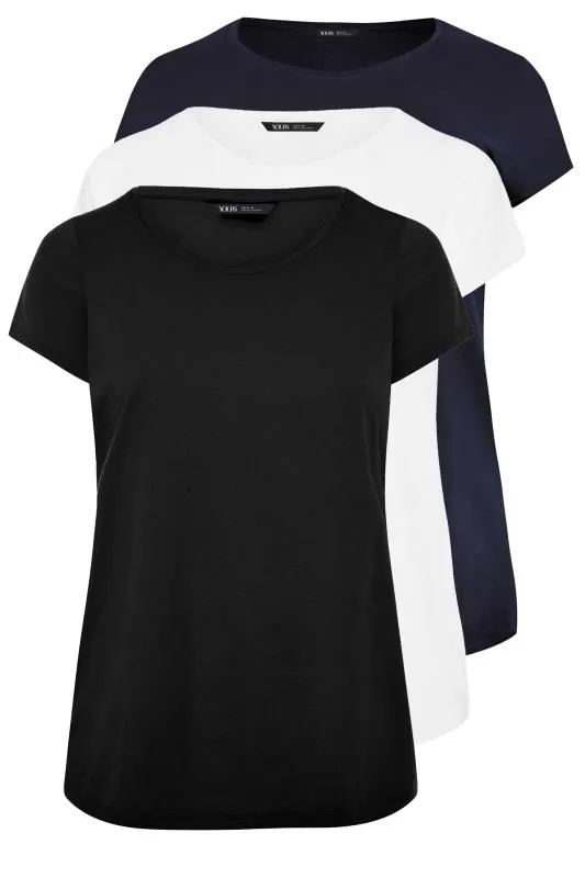 YOURS - Lot de 3 T-Shirts Bleu Marine Blanc & Noir