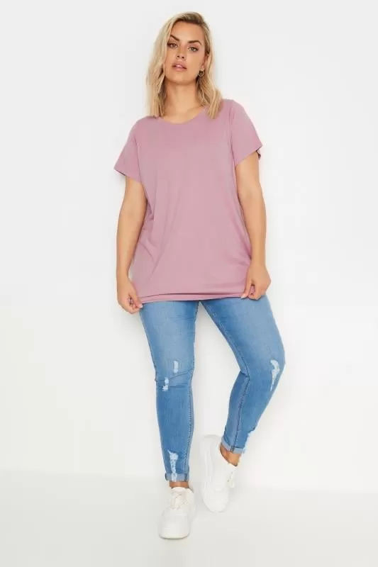 YOURS - Lot de 3 T-Shirts Gris Rose & Violet Manches Courtes