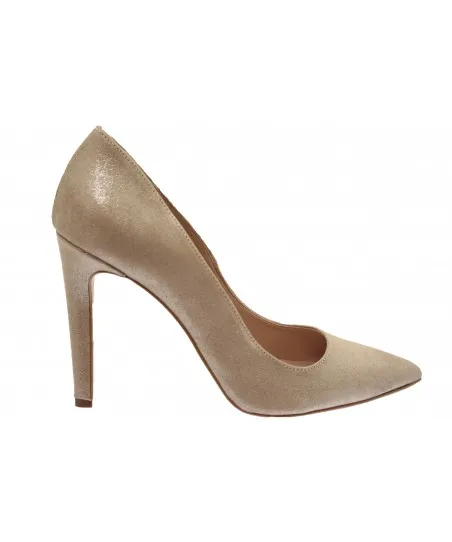 Éclat d'élégance en OSMOSE shoes Paris: escarpin daim beige pailleté