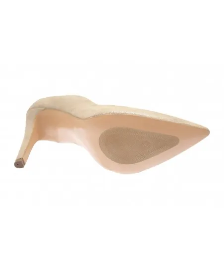 Éclat d'élégance en OSMOSE shoes Paris: escarpin daim beige pailleté